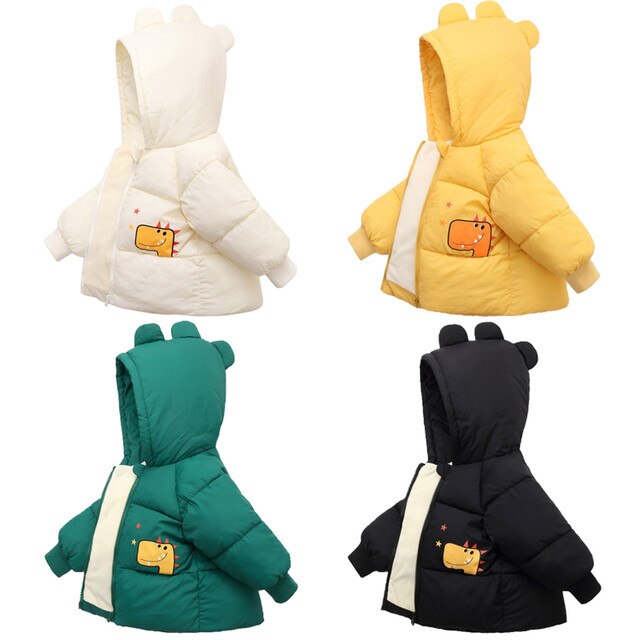 Ubranie śnieżne dla noworodków chłopców i dziewczynek zimowe z nadrukiem dinozaura - ciepła bluza z kapturem z grubej bawełny, курточka для девочек g5 - Wianko - 1