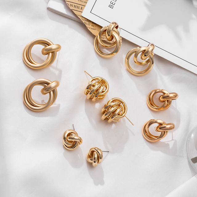Wiszące kolczyki geometryczne z okrągłym złotym vintage stylem - biżuteria 2021 dla kobiet, punkowy trend - Wianko - 4