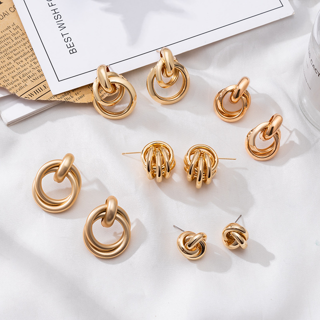 Wiszące kolczyki geometryczne z okrągłym złotym vintage stylem - biżuteria 2021 dla kobiet, punkowy trend - Wianko - 3