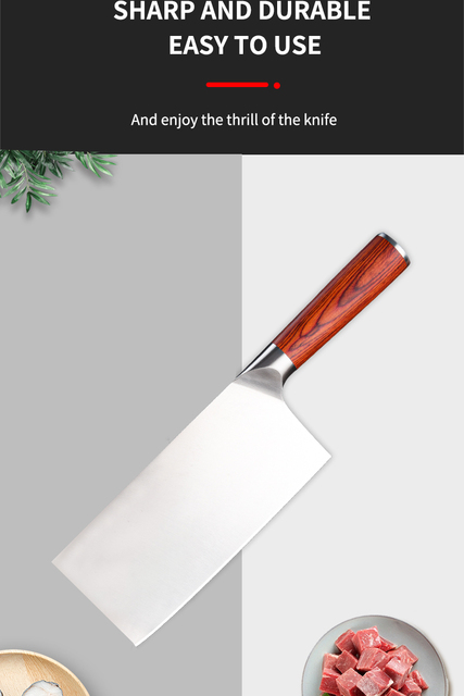 Chiński nóż kuchenny ze stali nierdzewnej o pełnej klinge i drewnianym uchwycie - Wianko - 7