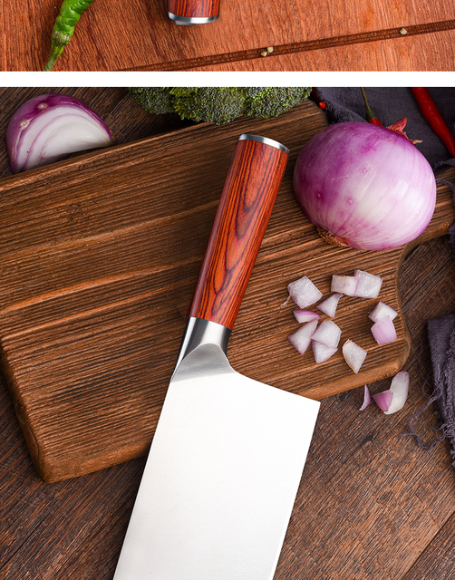 Chiński nóż kuchenny ze stali nierdzewnej o pełnej klinge i drewnianym uchwycie - Wianko - 17