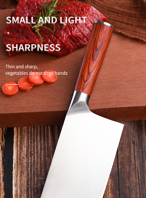 Chiński nóż kuchenny ze stali nierdzewnej o pełnej klinge i drewnianym uchwycie - Wianko - 1
