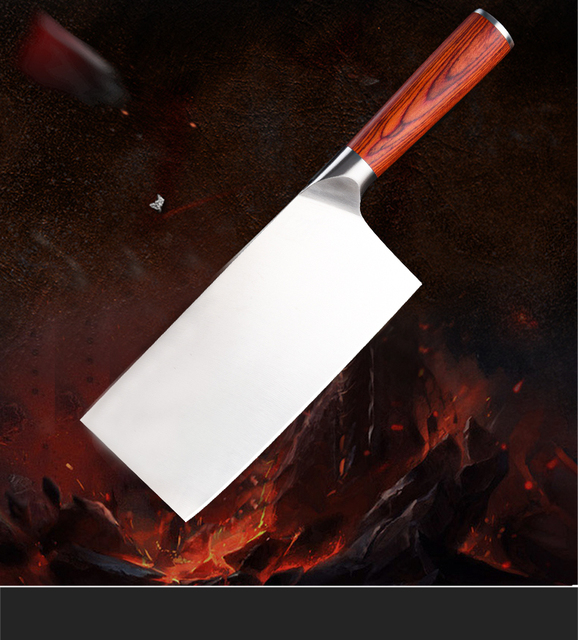 Chiński nóż kuchenny ze stali nierdzewnej o pełnej klinge i drewnianym uchwycie - Wianko - 6