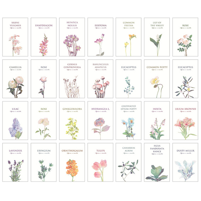 Ręcznie malowane kwiaty - 28 sztuk/zestaw - Kawaii karty biurowe - Mini pocztówka dla ucznia - Wianko - 5