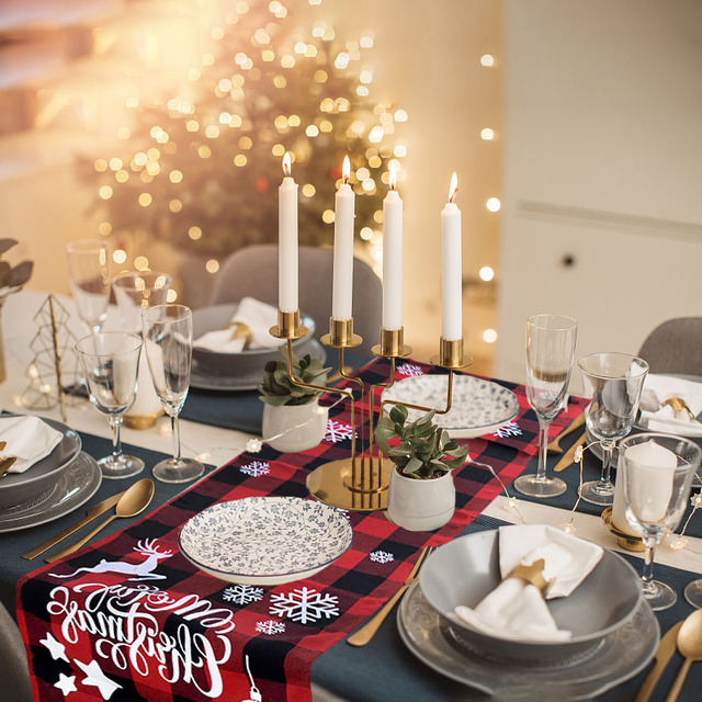 Bieżnik Świąteczny 2022 z bawełny i lnu z motywem choinki, renifera, Świętego Mikołaja - idealny na Boże Narodzenie - Wianko - 6