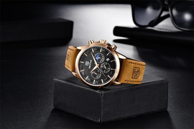Zegarek kwarcowy 2021 nowej kolekcji dla mężczyzn - luksusowa marka, chronograf, wodoodporny, ze świetlnym wyświetlaczem, skórzany pasek - prezent dla mężczyzny - reloj hombre - Wianko - 3