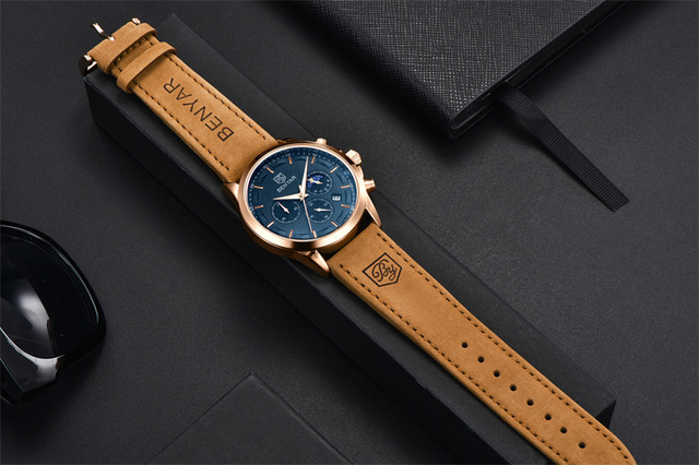 Zegarek kwarcowy 2021 nowej kolekcji dla mężczyzn - luksusowa marka, chronograf, wodoodporny, ze świetlnym wyświetlaczem, skórzany pasek - prezent dla mężczyzny - reloj hombre - Wianko - 6