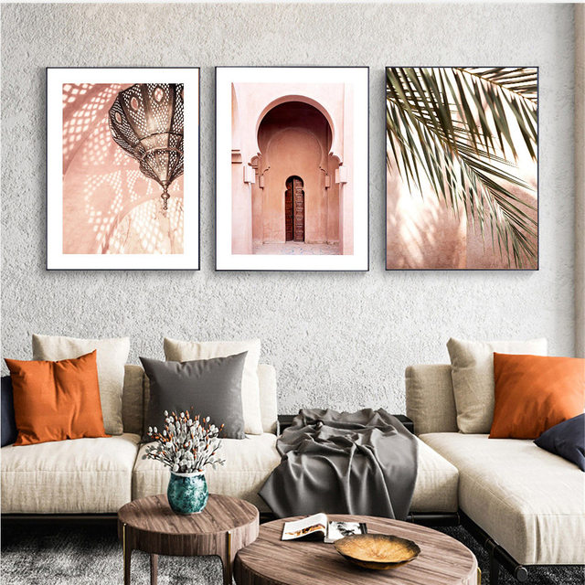 Plakat na płótnie z liściem palmowym, przedstawiający marokańską architekturę islamską - idealny dekoracyjny dodatek do salonu - Wianko - 4