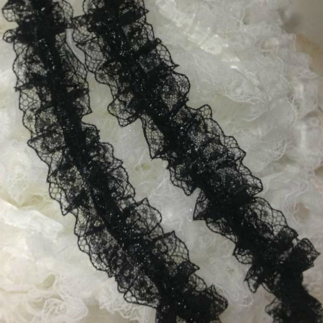 Biało-czarna plisowana koronka szyfonu bawełniana z haftowaną tiulową tkaniną wstążką do szycia DIY - Wianko - 15