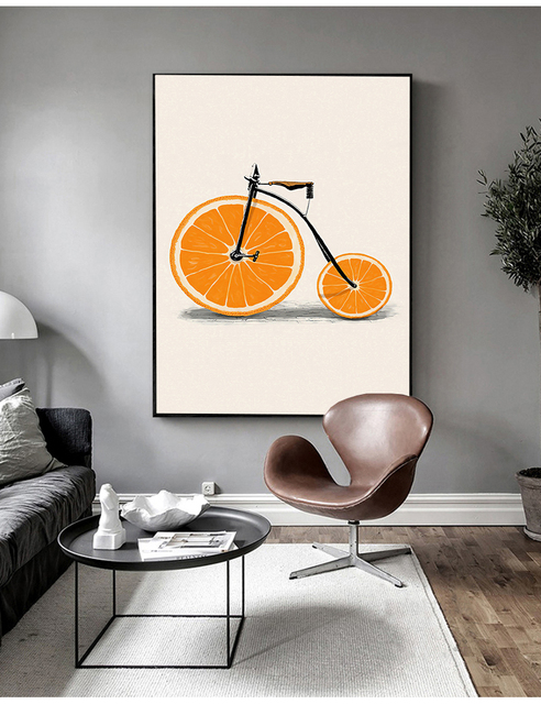 Malarstwo Nordyckie - minimalistyczne obrazy na ścianę: moda, rower, cytryna, pomarańcza - Wianko - 4