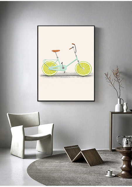 Malarstwo Nordyckie - minimalistyczne obrazy na ścianę: moda, rower, cytryna, pomarańcza - Wianko - 3