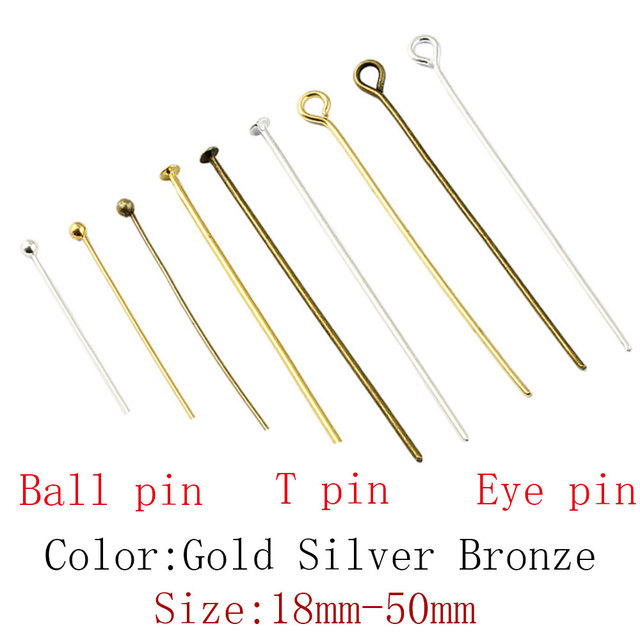 Plated Eye head Pins - zestaw 100 sztuk płaskich szpil z główką kulkową do tworzenia biżuterii (16-50mm) - Wianko - 1
