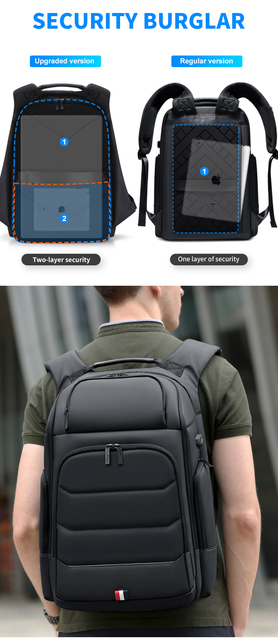Fenruien - wodoodporny plecak z USB do ładowania, zabezpieczony przed kradzieżą, dedykowany dla mężczyzn, pasujący do laptopa 15.6 Cal, podróżny o dużej pojemności - Wianko - 8