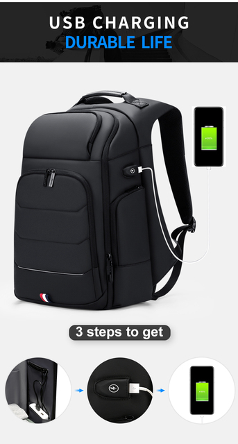 Fenruien - wodoodporny plecak z USB do ładowania, zabezpieczony przed kradzieżą, dedykowany dla mężczyzn, pasujący do laptopa 15.6 Cal, podróżny o dużej pojemności - Wianko - 7