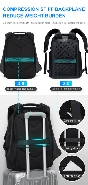 Fenruien - wodoodporny plecak z USB do ładowania, zabezpieczony przed kradzieżą, dedykowany dla mężczyzn, pasujący do laptopa 15.6 Cal, podróżny o dużej pojemności - Wianko - 6