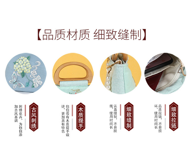 Torba podróżna z lnianego organzy, haftowany motyw kwiatowy, prosty chiński styl, drewniana rama - Wianko - 4