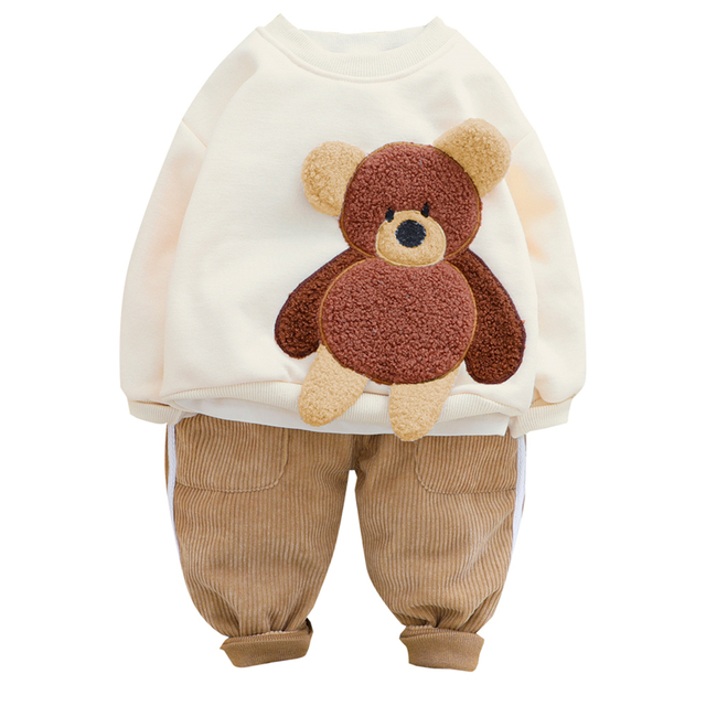Zestaw ubrań zimowych dla niemowląt HYLKIDHOUSE dla chłopców i dziewczynek - niedźwiedzie, pluszowe topy i spodnie - Wianko - 19