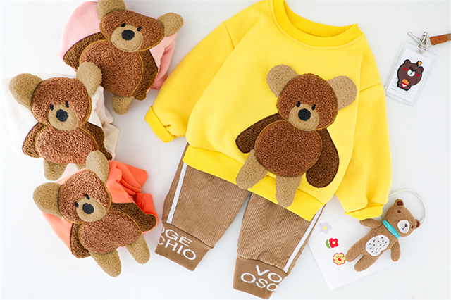 Zestaw ubrań zimowych dla niemowląt HYLKIDHOUSE dla chłopców i dziewczynek - niedźwiedzie, pluszowe topy i spodnie - Wianko - 7