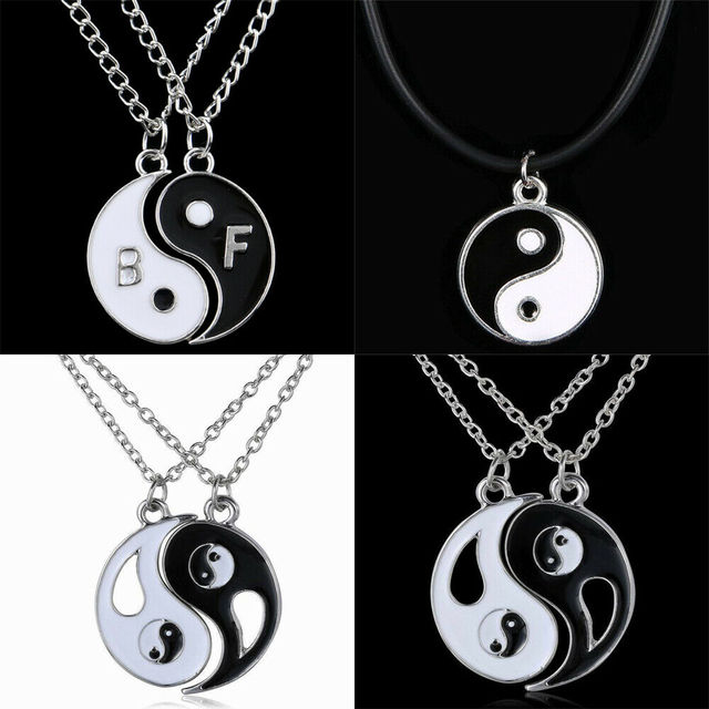 Naszyjnik VINTAGE YIN YANG, zestaw 2 sztuk, damski, łańcuszek, prezent, przyjaźń BLACK & WHITE - Wianko - 2