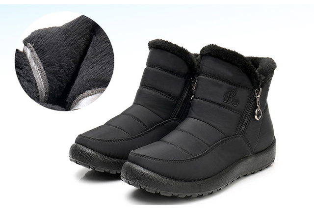 Zimowe damskie botki śniegowe z futerkiem, slip on, płaskie, wodoodporne, na platformie - buty do kostki - Wianko - 10