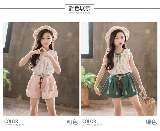 Zestaw letnich ubrań dla dziewczynek z nadrukiem kartoonowym - koszula i szorty, rozmiary 3-8 lat - Wianko - 3