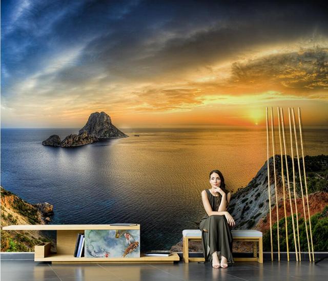 Niestandardowa tapeta krajobrazowa Seascape sunrise Zachód słońca do salonu - Wianko - 4