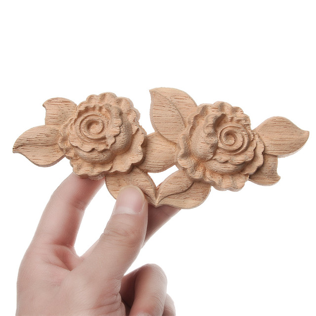 Dekoracyjne rzeźby kwiat róży z drewna - aplikacje rogowe, niepomalowane drzwi, listwy drewniane, szafka - figurki i miniatury - Wianko - 8