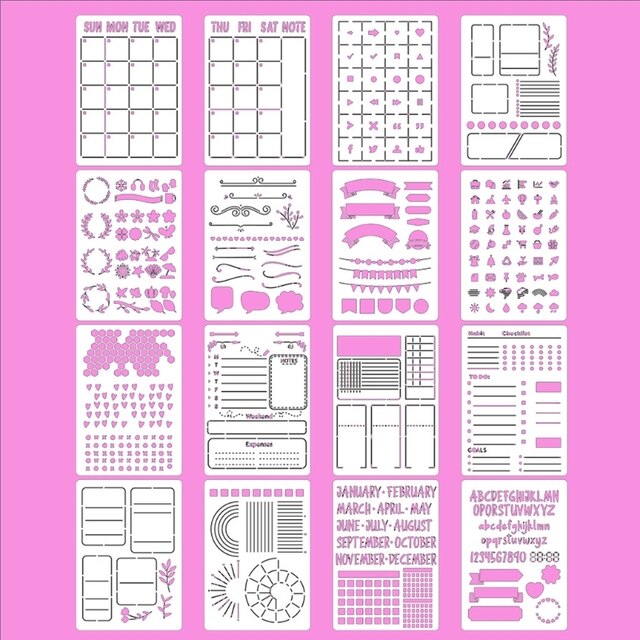 16 plastikowych szablonów do notatnika i pamiętnika - planowanie, DIY, rysunek (model B95C) - Wianko - 5