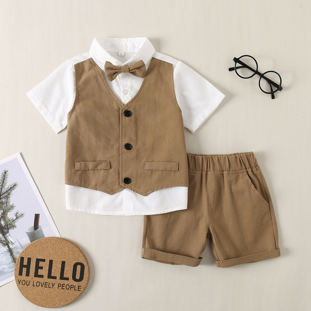 Zestaw garniturków chłopięcych: letnia krótka koszula i spodenki, klasyka dla dzieci, formalne stroje dla chłopców - Wianko - 7