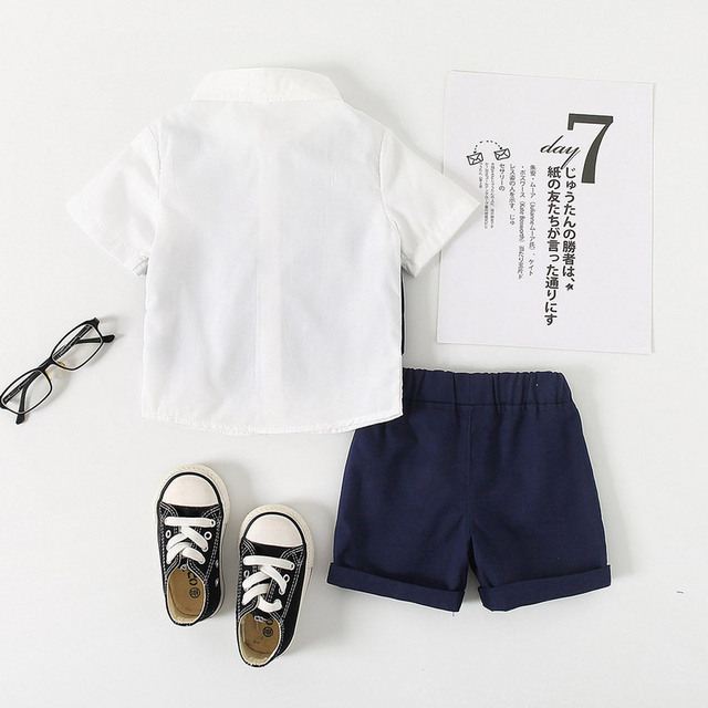 Zestaw garniturków chłopięcych: letnia krótka koszula i spodenki, klasyka dla dzieci, formalne stroje dla chłopców - Wianko - 2