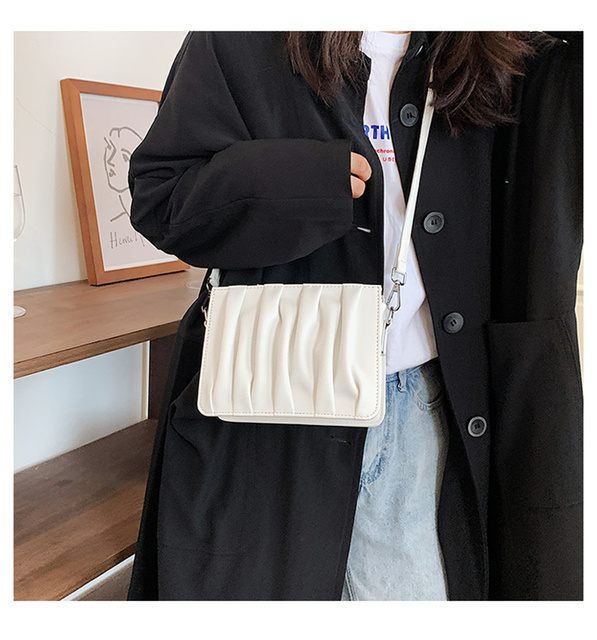 Luxury Small White Pleated Leather Crossbody Bags for Women - Wianko - 23