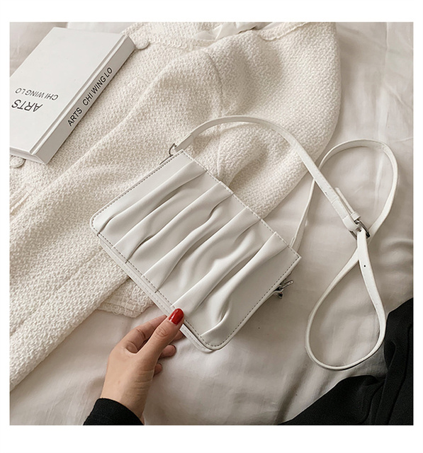 Luxury Small White Pleated Leather Crossbody Bags for Women - Wianko - 51