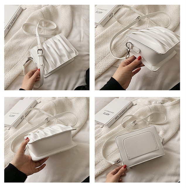 Luxury Small White Pleated Leather Crossbody Bags for Women - Wianko - 4