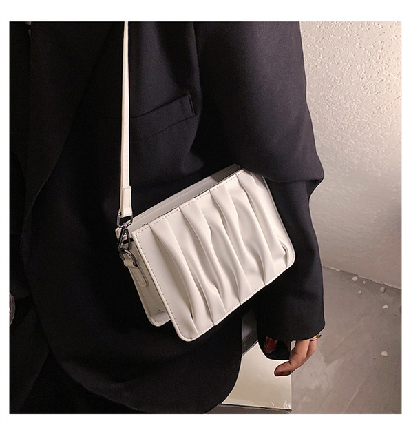 Luxury Small White Pleated Leather Crossbody Bags for Women - Wianko - 16