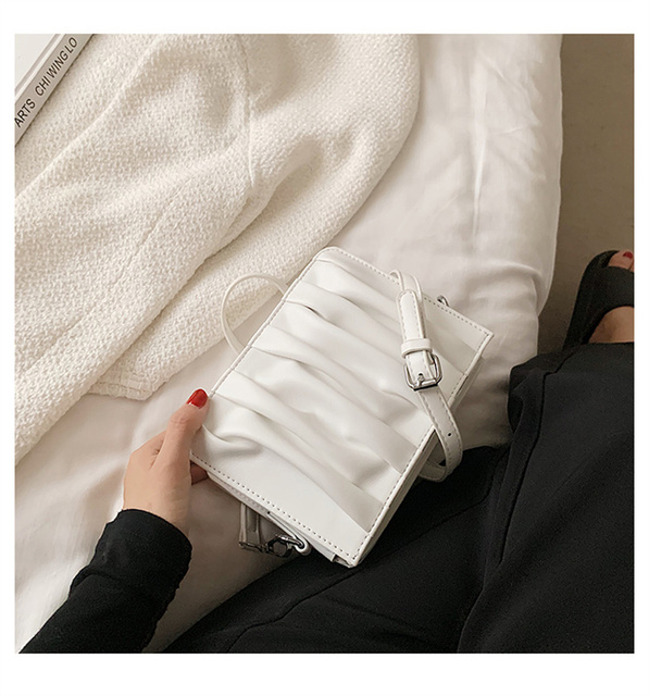 Luxury Small White Pleated Leather Crossbody Bags for Women - Wianko - 54