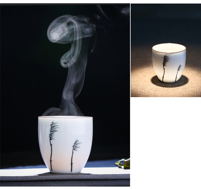 Zestaw 2 filiżanek ręcznie malowanych ceramicznych o wzorze lotosu - akcesoria do herbaty - Wianko - 4