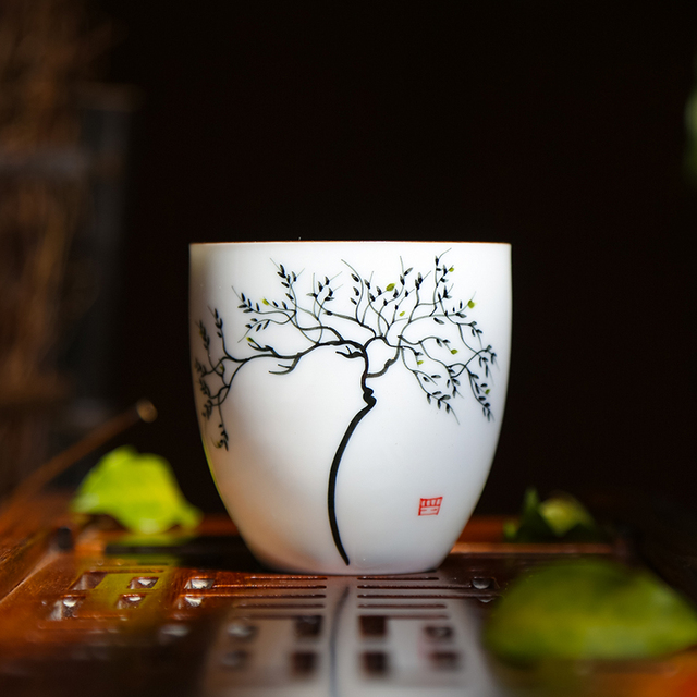 Zestaw 2 filiżanek ręcznie malowanych ceramicznych o wzorze lotosu - akcesoria do herbaty - Wianko - 8
