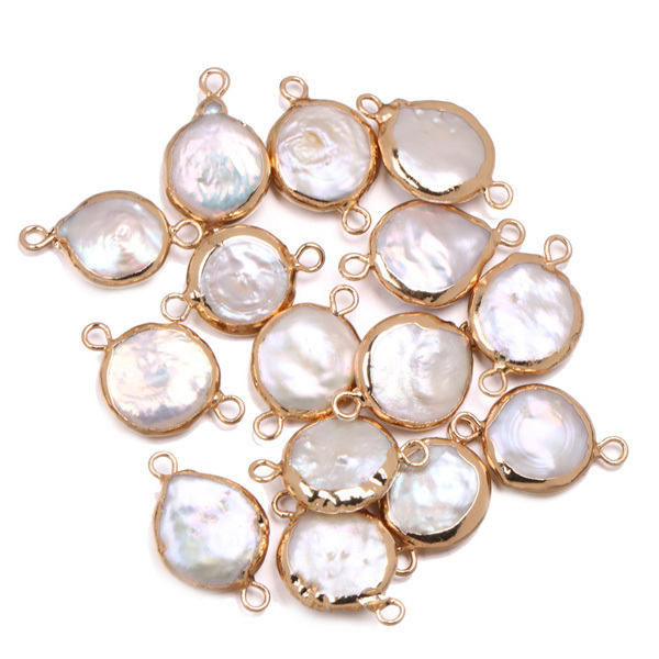 Zawieszka charms z naturalną perłą słodkowodną w kształcie guzika, podwójnym otworem i złączem do tworzenia biżuterii - 10x18-12x20mm - Wianko - 4