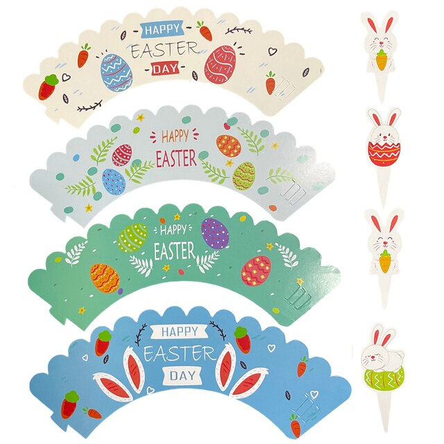 Wielkanocne obramowanie cupcake z 24 sztukami zabawnych topperów - zdobienie dla deserów z królikami i jajkami - dekoracja na przyjęcie - Wianko - 2