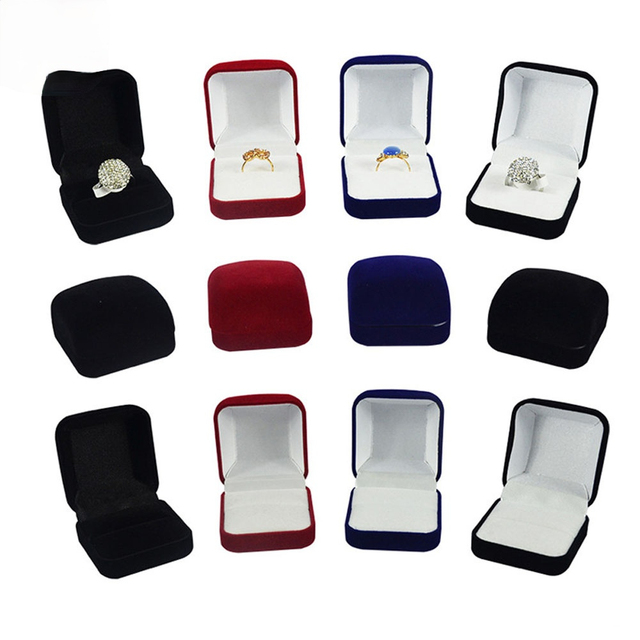 Aksamitne pudełeczko na pierścionki i kolczyki - organizator biżuterii z miejscem na 4 kolory - Wianko - 2