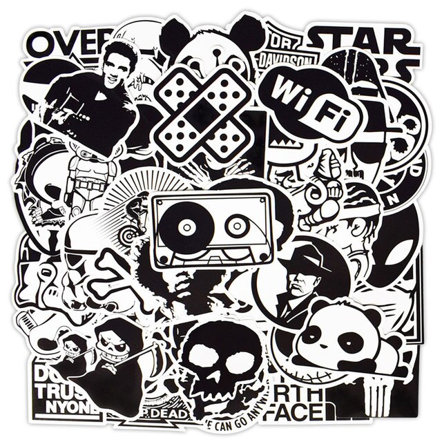 Czarno-białe naklejki JDM Graffiti, 50 sztuk - śmieszne naklejki Anime dla dorosłych - samochód, DIY, gitara, deskorolka, laptop, walizka, rower - Wianko - 2