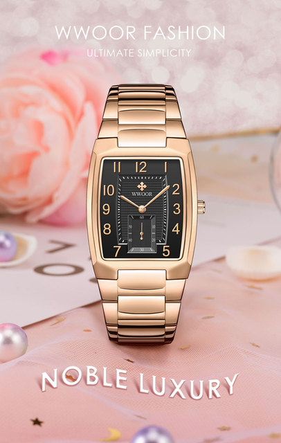 Nowoczesne złote zegarki damskie WWOOR o kwadratowym kształcie - stalowe bransoletki, wodoodporne Relogio Feminino - Wianko - 1