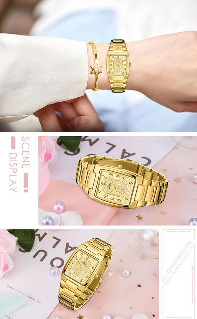 Nowoczesne złote zegarki damskie WWOOR o kwadratowym kształcie - stalowe bransoletki, wodoodporne Relogio Feminino - Wianko - 11