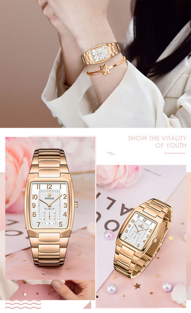 Nowoczesne złote zegarki damskie WWOOR o kwadratowym kształcie - stalowe bransoletki, wodoodporne Relogio Feminino - Wianko - 10