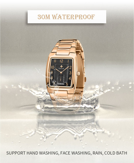 Nowoczesne złote zegarki damskie WWOOR o kwadratowym kształcie - stalowe bransoletki, wodoodporne Relogio Feminino - Wianko - 8