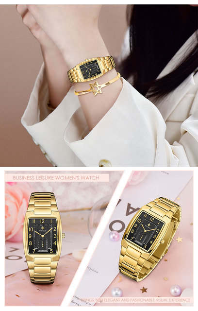 Nowoczesne złote zegarki damskie WWOOR o kwadratowym kształcie - stalowe bransoletki, wodoodporne Relogio Feminino - Wianko - 12