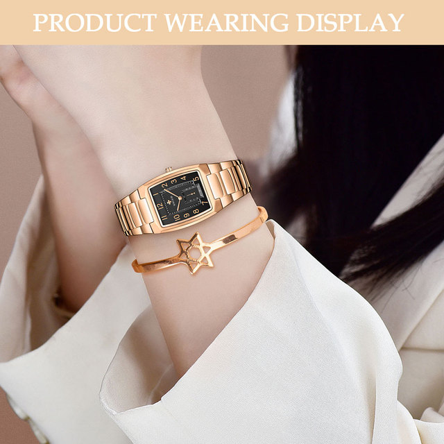Nowoczesne złote zegarki damskie WWOOR o kwadratowym kształcie - stalowe bransoletki, wodoodporne Relogio Feminino - Wianko - 2