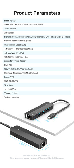 Vention USB C Ethernet Adapter Hub USB-C do RJ45 Lan dla MacBook Pro Samsung Galaxy S20/Note 10 Typ C USB Ethernet - Wianko - 18