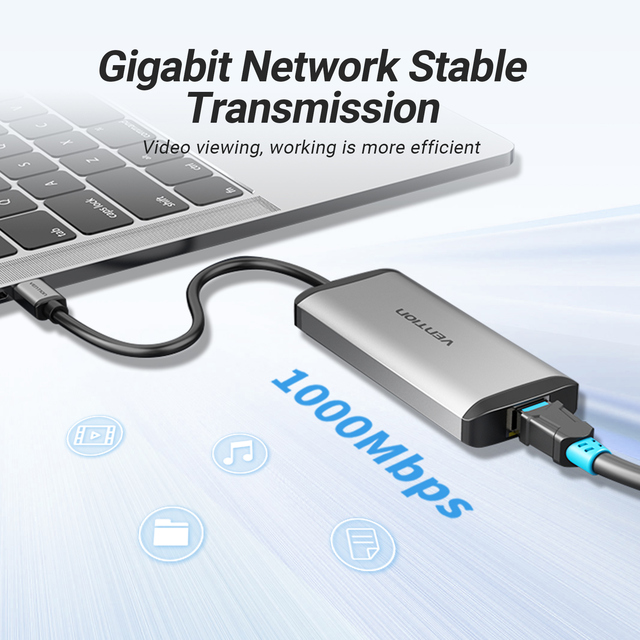Vention USB C Ethernet Adapter Hub USB-C do RJ45 Lan dla MacBook Pro Samsung Galaxy S20/Note 10 Typ C USB Ethernet - Wianko - 3