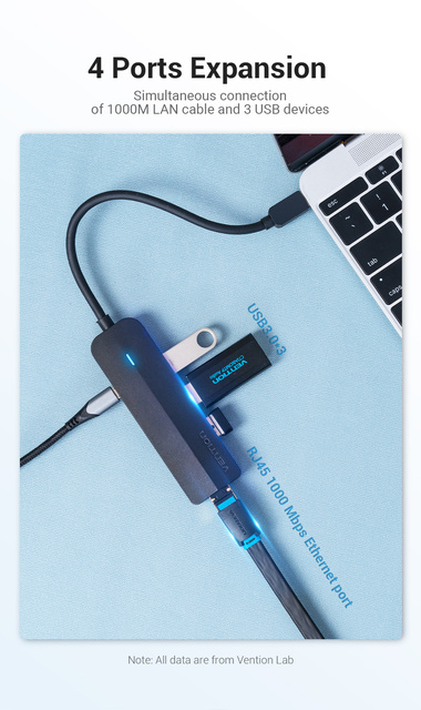 Vention USB C Ethernet Adapter Hub USB-C do RJ45 Lan dla MacBook Pro Samsung Galaxy S20/Note 10 Typ C USB Ethernet - Wianko - 12
